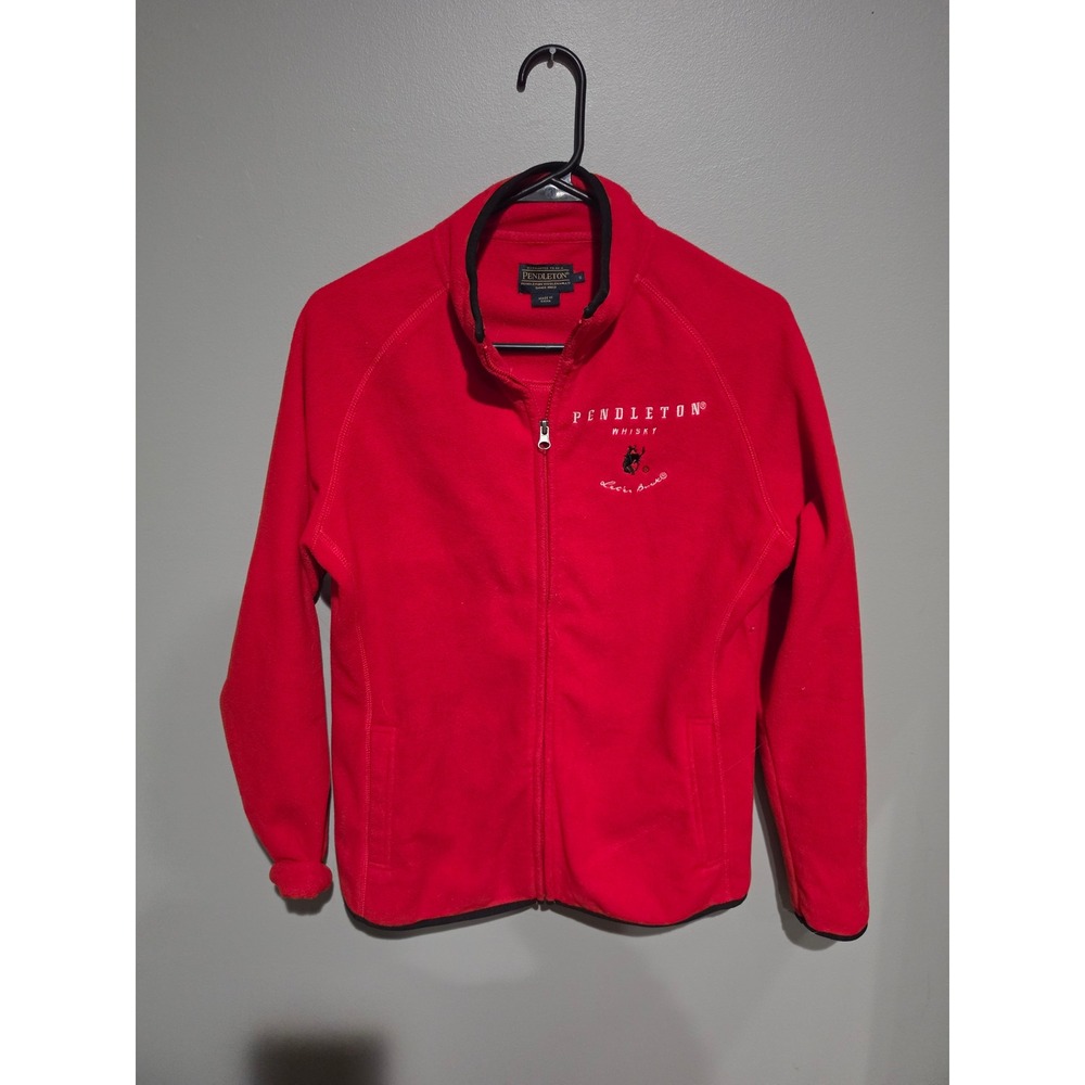 Pendleton Whisky Let'er Buck Fleece Jacket Red Full Zip Mens Small Logo
